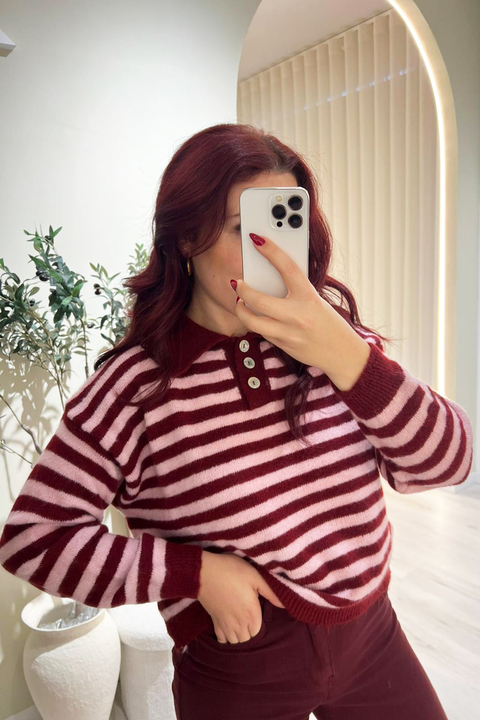 Polo Listrado Bordeaux