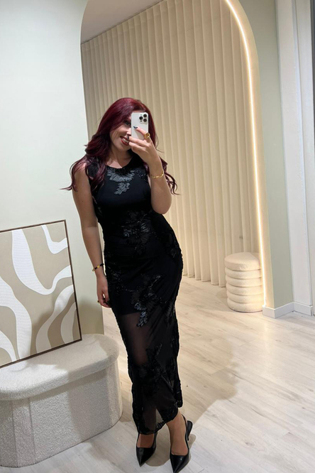 Vestido Preto Midi Estampado Preto