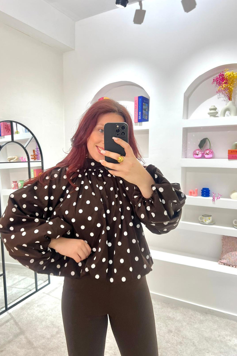 Blusa Abalonada bolinhas Polka Dot Castanha