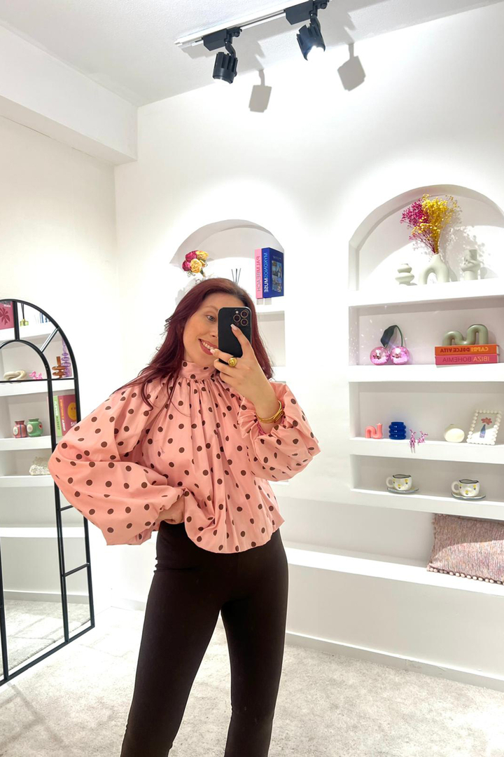 Blusa Abalonada bolinhas Polka Dot Rosa