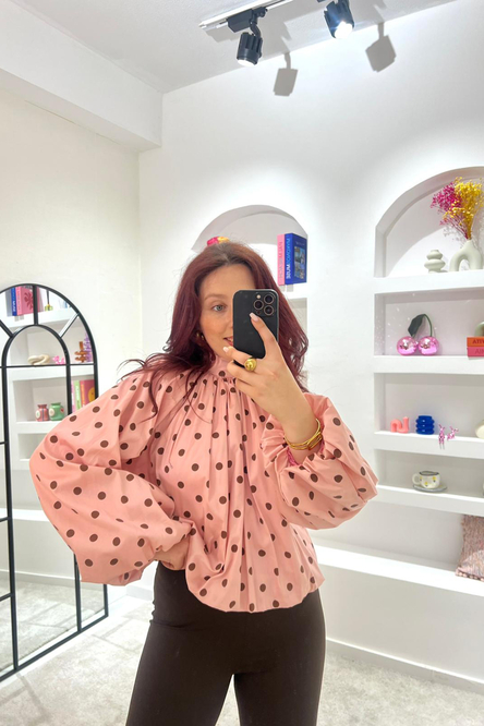 Blusa Abalonada bolinhas Polka Dot Rosa