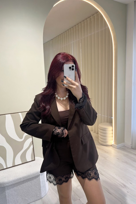 Conjunto Com Renda Castanho