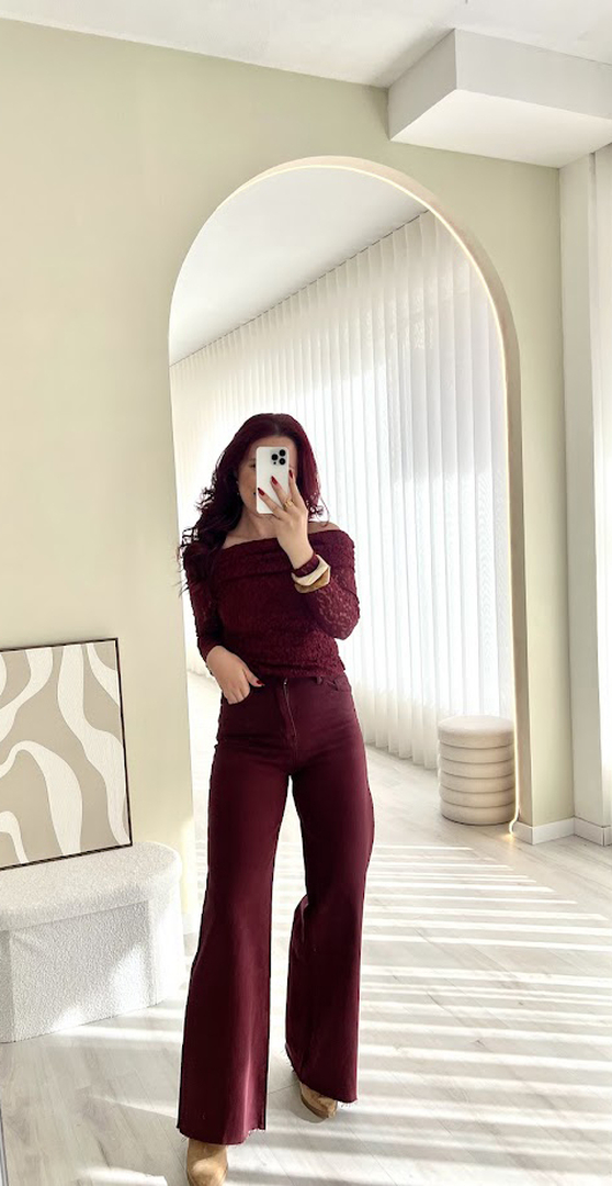 Calças Wide Leg Bordeaux