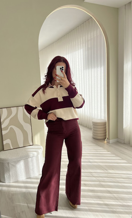 Calças Wide Leg Bordeaux