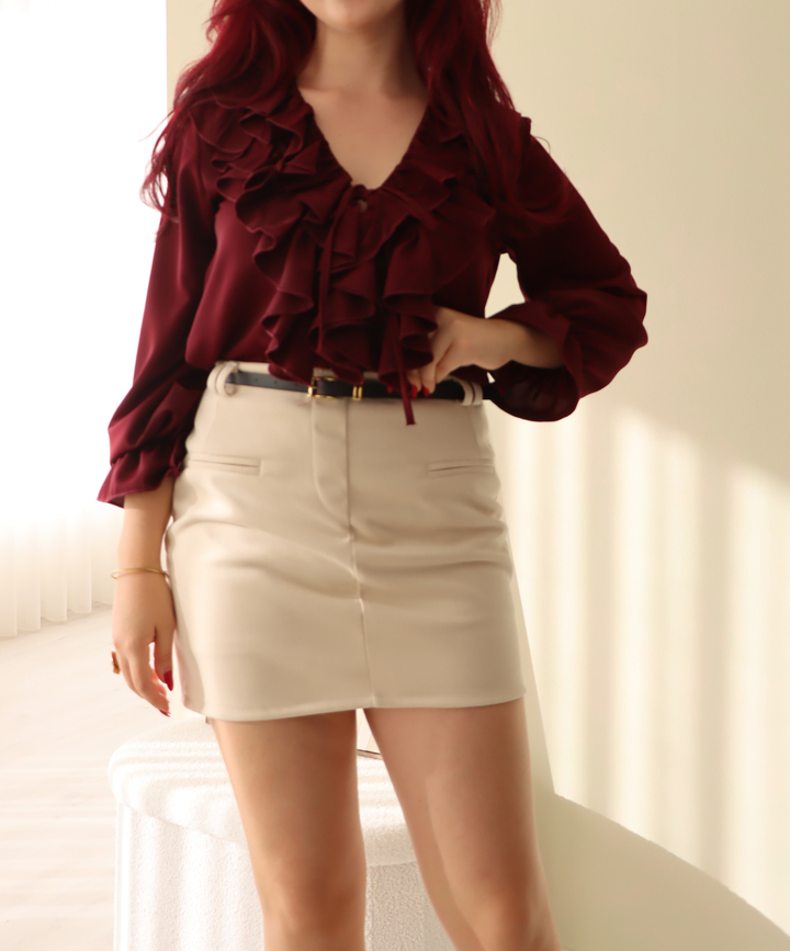 Blusa Folhos Bordeaux